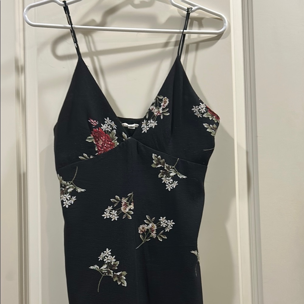 Cotton Candy LA spaghetti straps Black floral mini Slip Dress side zip lined S